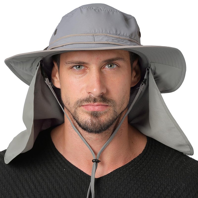 JORMATT Unisex UV Protection Outdoor Wide Brim Sun Hat UPF 50+ with Flap Neck Cover Foldable Fishing Safari Caps Size 22-23.5 Inch, G-Gray - Image 2